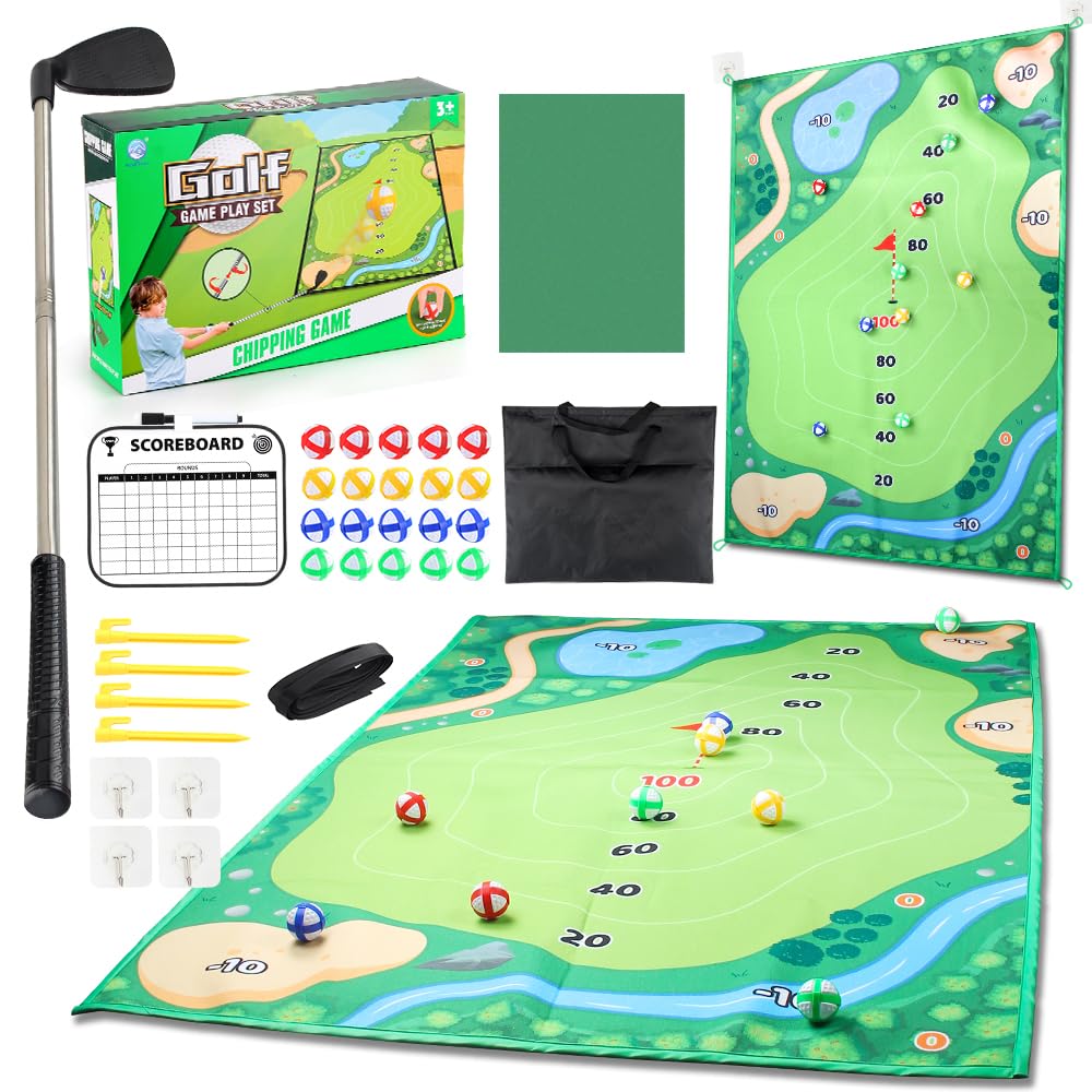 Golf Chipping Game Mat, Chip Games Sticky Practice Golf Game Family Set for Adults Kids Indoor Outdoor Backyard Garden Party, New Practice Golf Balls Putting Pitching Hitting Casual Golf Play Fun Mat