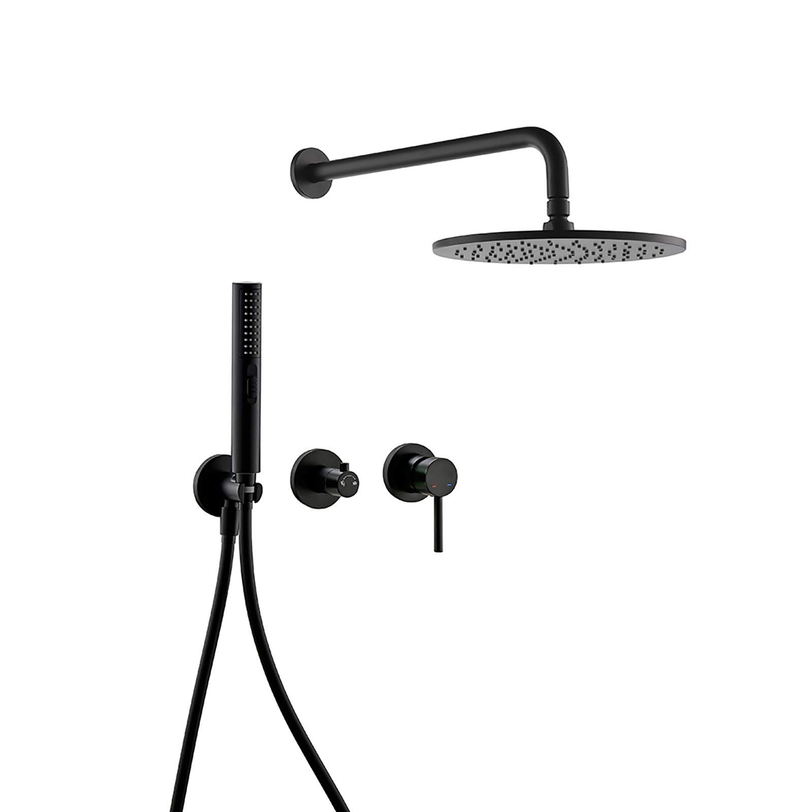 Mitigeur douche pluie noir mat 12 pouces encastré avec douchette