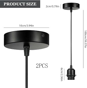 2 Black E27 Pendant Light Fittings, Ceiling Rose Light Fitting for DIY Lighting Projects, Industrial Style Black Light Pendant for Cafe Restaurant and Home Decor [Energy Class A]