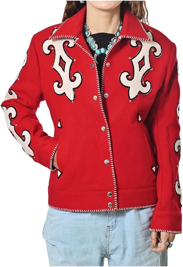 American Darling Western Apparel Embroidered Woolen Fabric Handcrafted Heritage Jacket with Braided Accents for Women