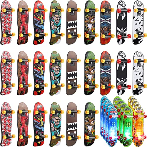 Sosation 36 Pieces Finger Skateboards For Kids Mini Finger Skateboard Toy Skateboard Light Up Mini Finger Toys Set Led Fingerboard Hand Boards Skate Board Fingertip Movement Teen Adult Party Favor #TOP20