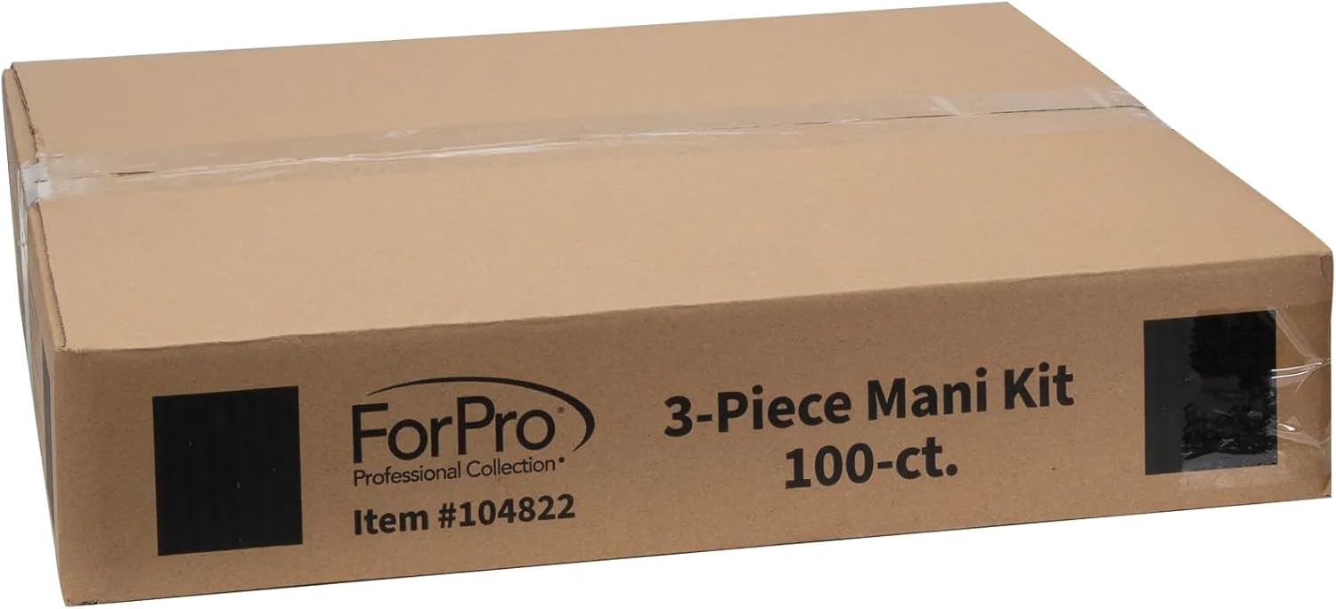 ForPro 3-Piece Mani Kit, 100-Count, Individually-Packed Manicure Set, White Wood Nail File 80/100 Grit, Orange Mini Buffer 80/100 Grit, Wood Stick
