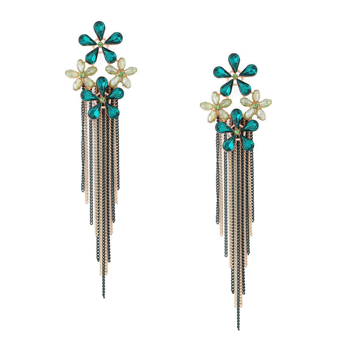 Yellow Chimes Crystal Danglers Earrings for Women Floral Shaped Crystal Green Long Chain Dangler Earrings for Women and Girls (B09XXS2W5G) Amazon Price History, Amazon Price Tracker