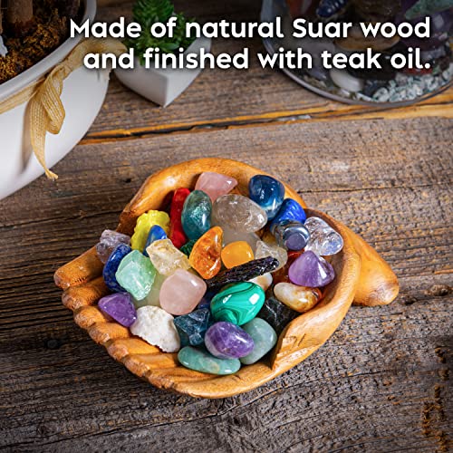 Curawood Carved Hands Offering Bowl - Showcase Your Healing Stones - Crystal Holder For Stones - Key Bowl - Crystal Storage Tray - Decorative Hand Bowl For Rock Display - Crystal Shelf Display Stand #TOP7