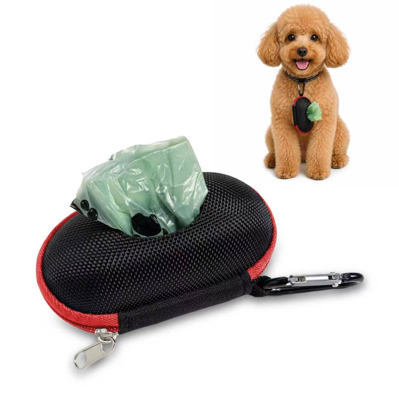 Hundekotbeutelhalter für Leine, große Öffnung, leicht herausziehbar, Kotbeutelspender mit gebrauchtem Kotbeutelträger, kompatibel mit jeder einziehbaren Leine, inklusive 15 geruchlosen Hundekotbeuteln