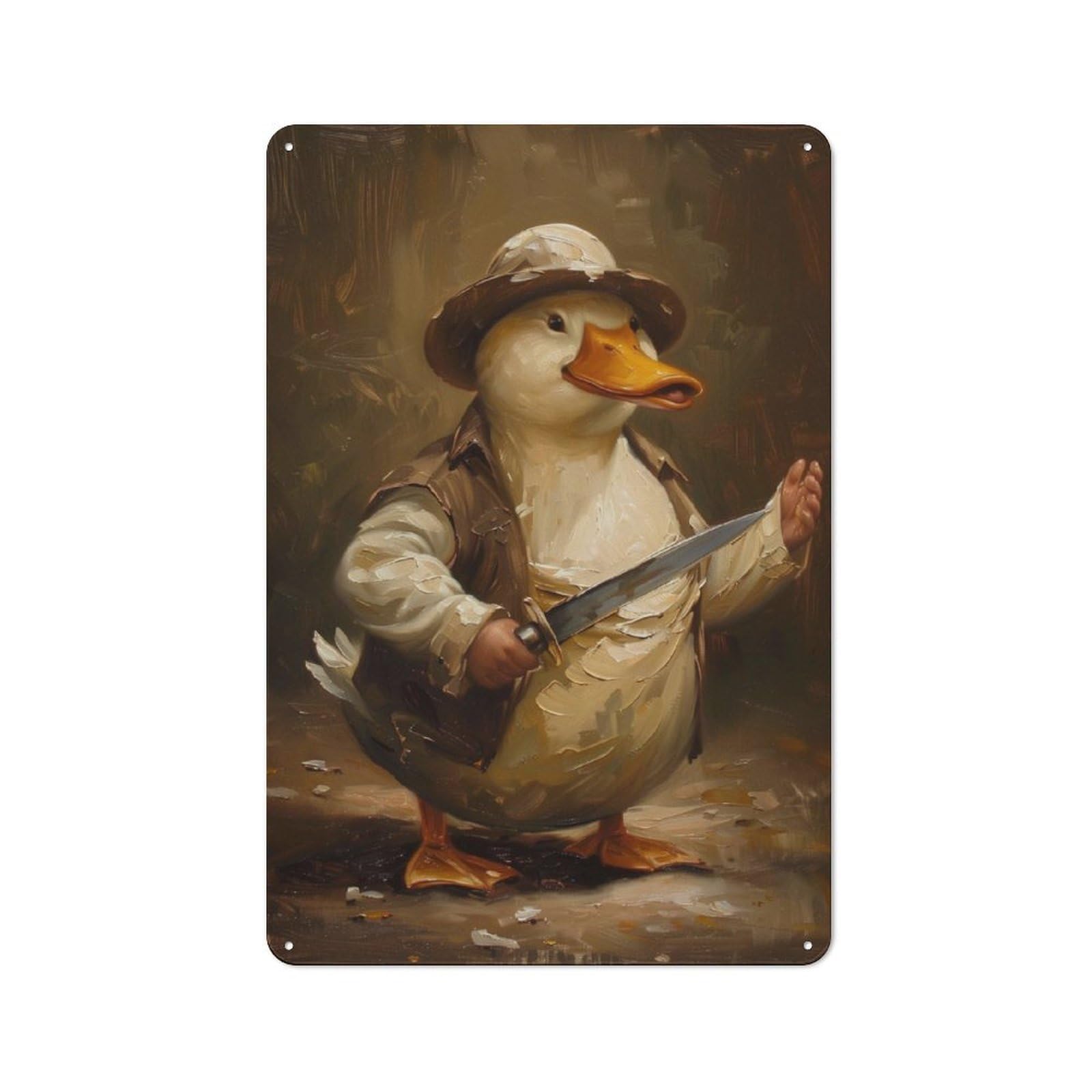 Junmoney Funny Killer Duck Knife Retro Metal Wall Decor 30X20cm, Metal Wall Art Sign For Living Room, Hallway, Kitchen Or Cafe