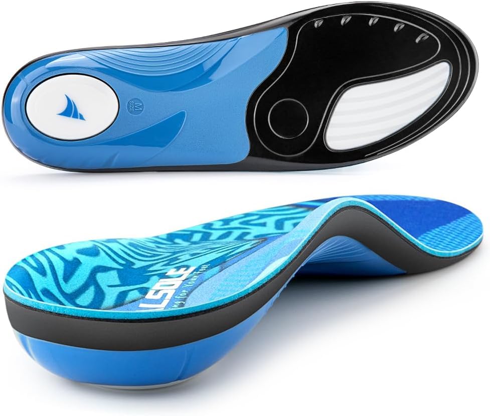VALSOLE Plantillas ortopédicas, Fascitis Plantar, Plantillas para zapatos de soporte de arco alto, pies planos, metatarsalgia, dolor en el talón, plantillas cómodas amortiguadoras azules - S