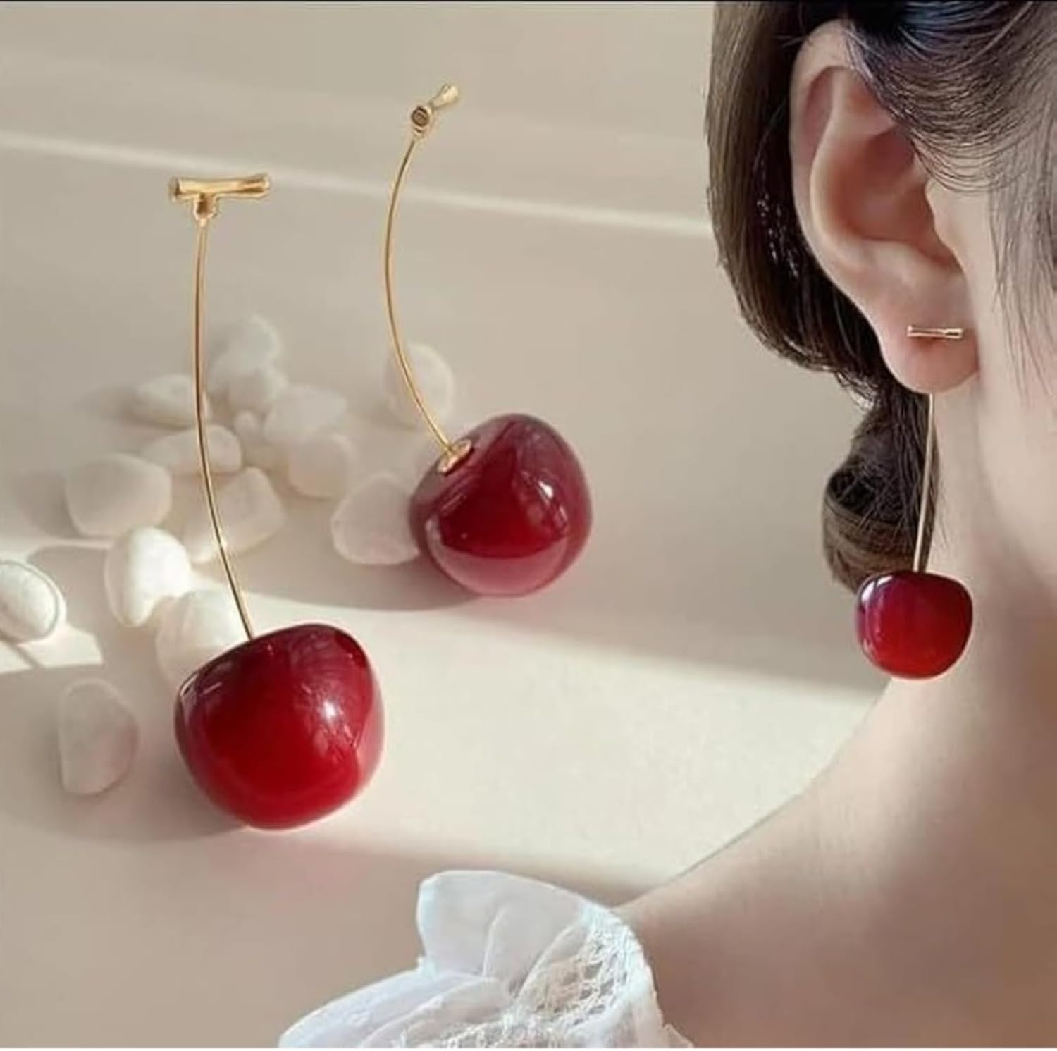 3D Cherry Dangle Earrings Red Cherry Drop Earrings,Sweet Cute Fruit Jewelry for Women Girls - Image 5