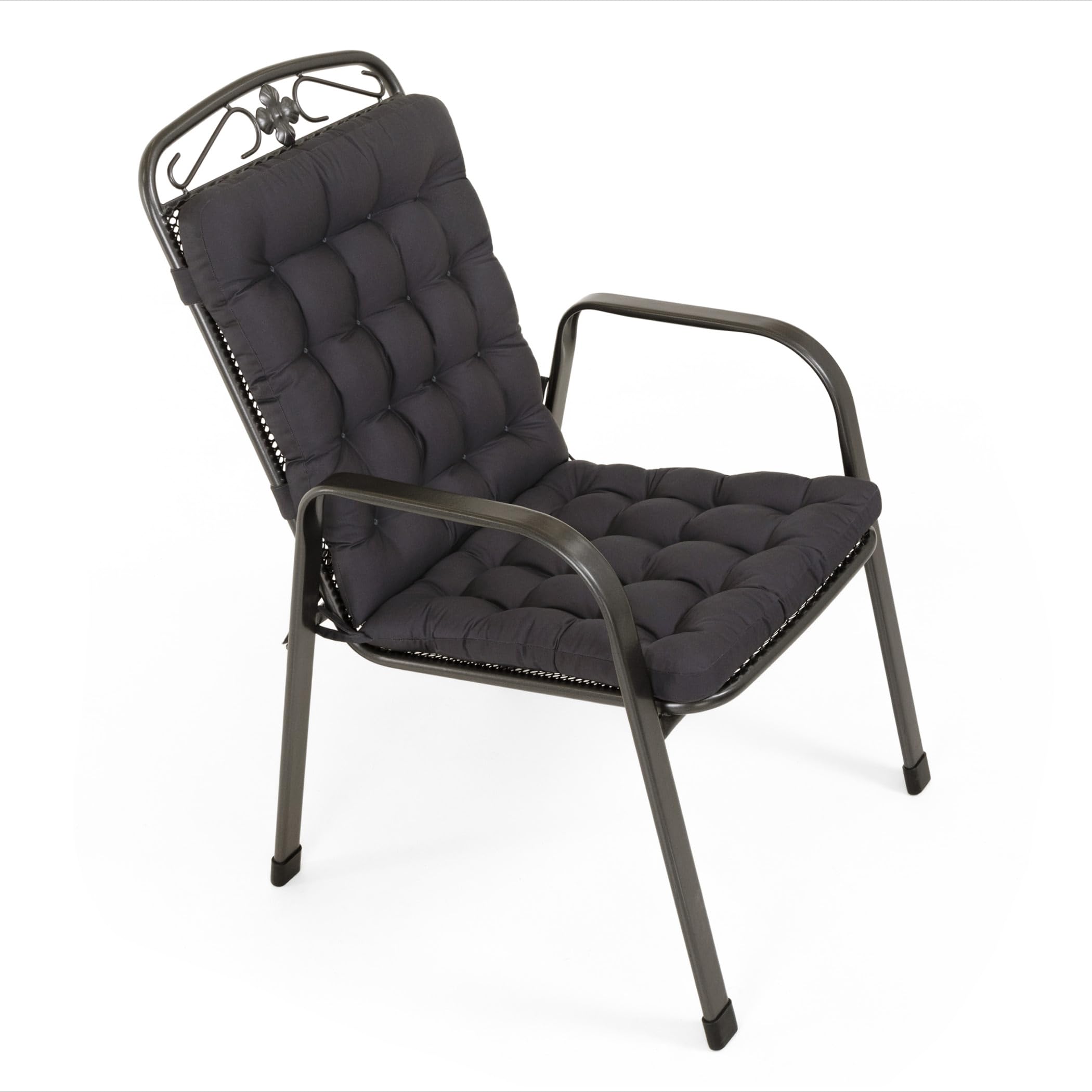 Cuscini per sedie da giardino con schienale basso (2 pz.) - Cuscino per sedile da esterno con schienale - lavabile fino a 95°C (set di 2-100x48 cm, grigio/antracite)