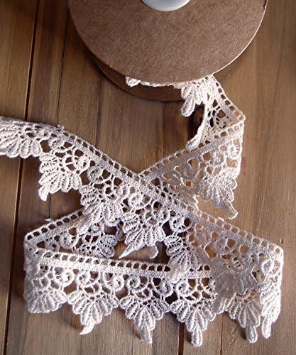 PoshNPretty 1.75" Vintage Style Droplets Embroidered Ivory Cotton Floral Crochet Lace Trim Ribbon - 5 Yards