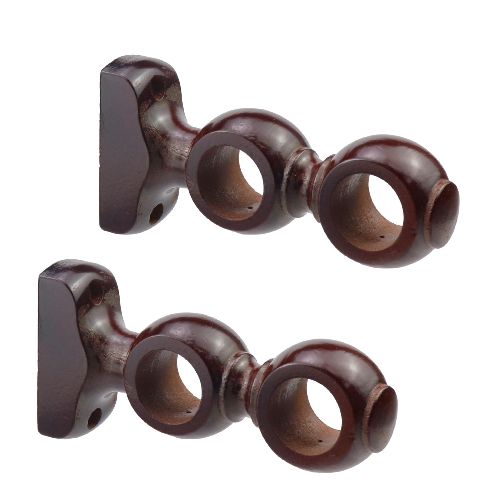 Woogim Wood Curtain Brackets Window Curtain Double Holders for Window Hardware Rod Holders 28mm/1.1inch 2 PCS (Red Brown)