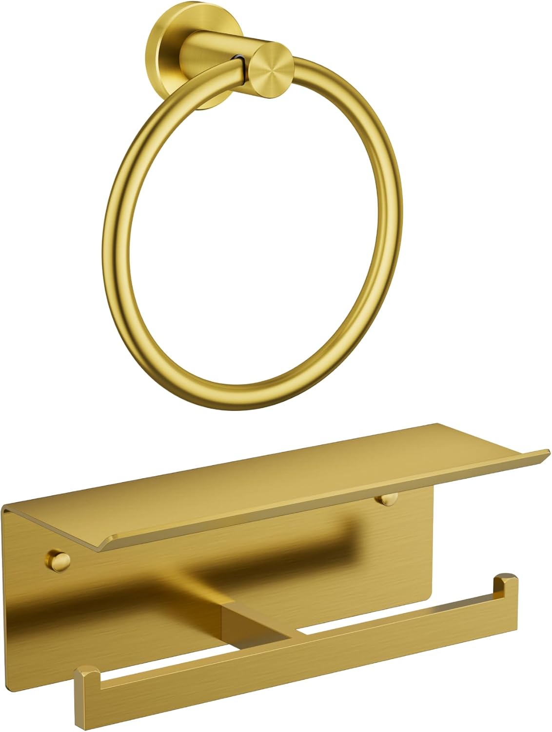 FORIOUS Towel Ring, Gold Toilet Paper Holder with Shelf, 304 Stainless Steel Wall Mount Commercial Toilet Paper Dispenser