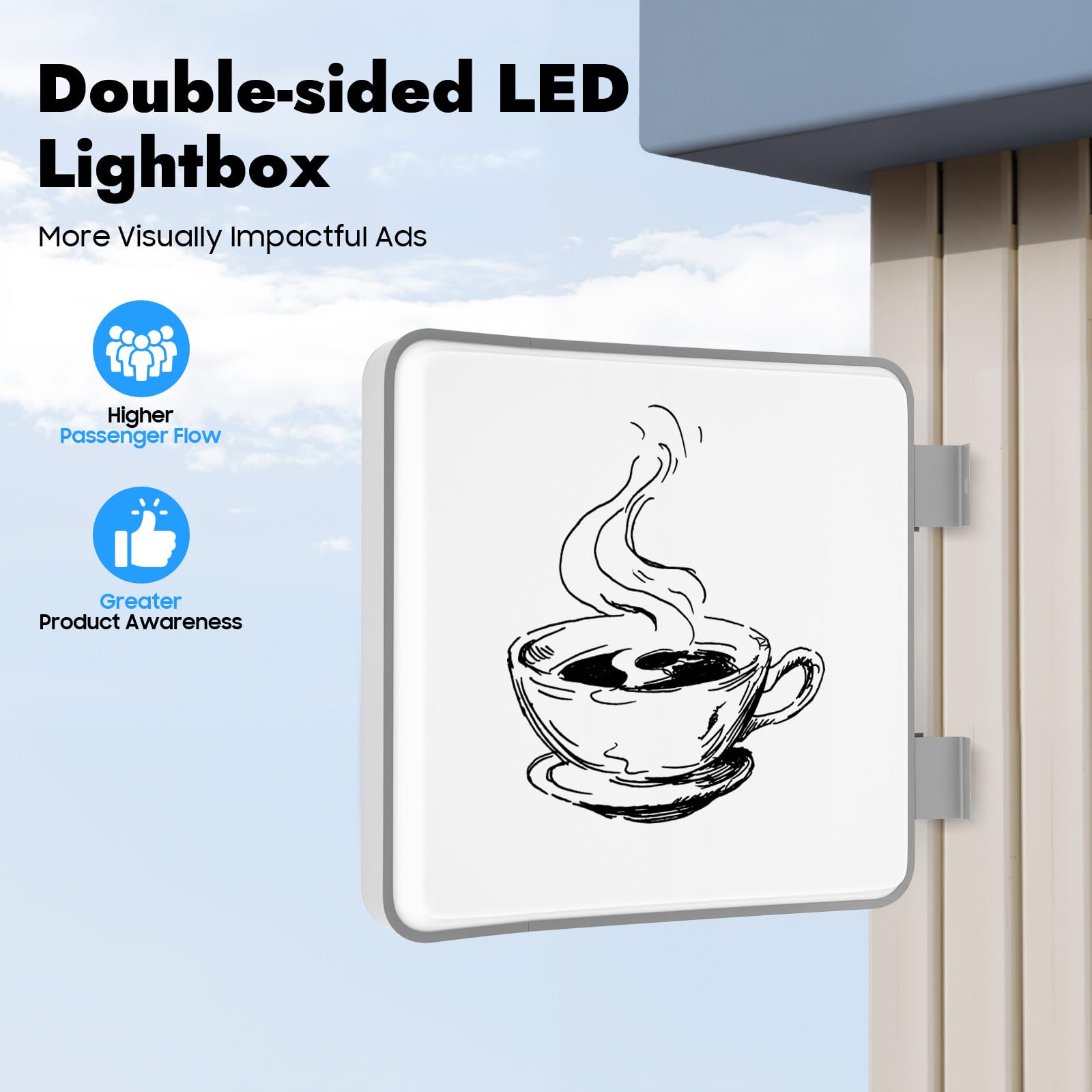 LED Leuchtkasten Doppelseitig 50x50cm, Premium Leuchtreklame 220V, IP44 Wasserdicht für Außenbereich, Wandmontage (Weiß) (60 * 60cm)