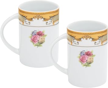 Porcelain Mug Set of 2-10 oz Vintage Rose Design - Floral Coffee Mugs with White Base, Elegant Drinkware for Kitchen or Gift for Mom, Part of Matching Dinnerware Set Vintage Roses, 2-Piece