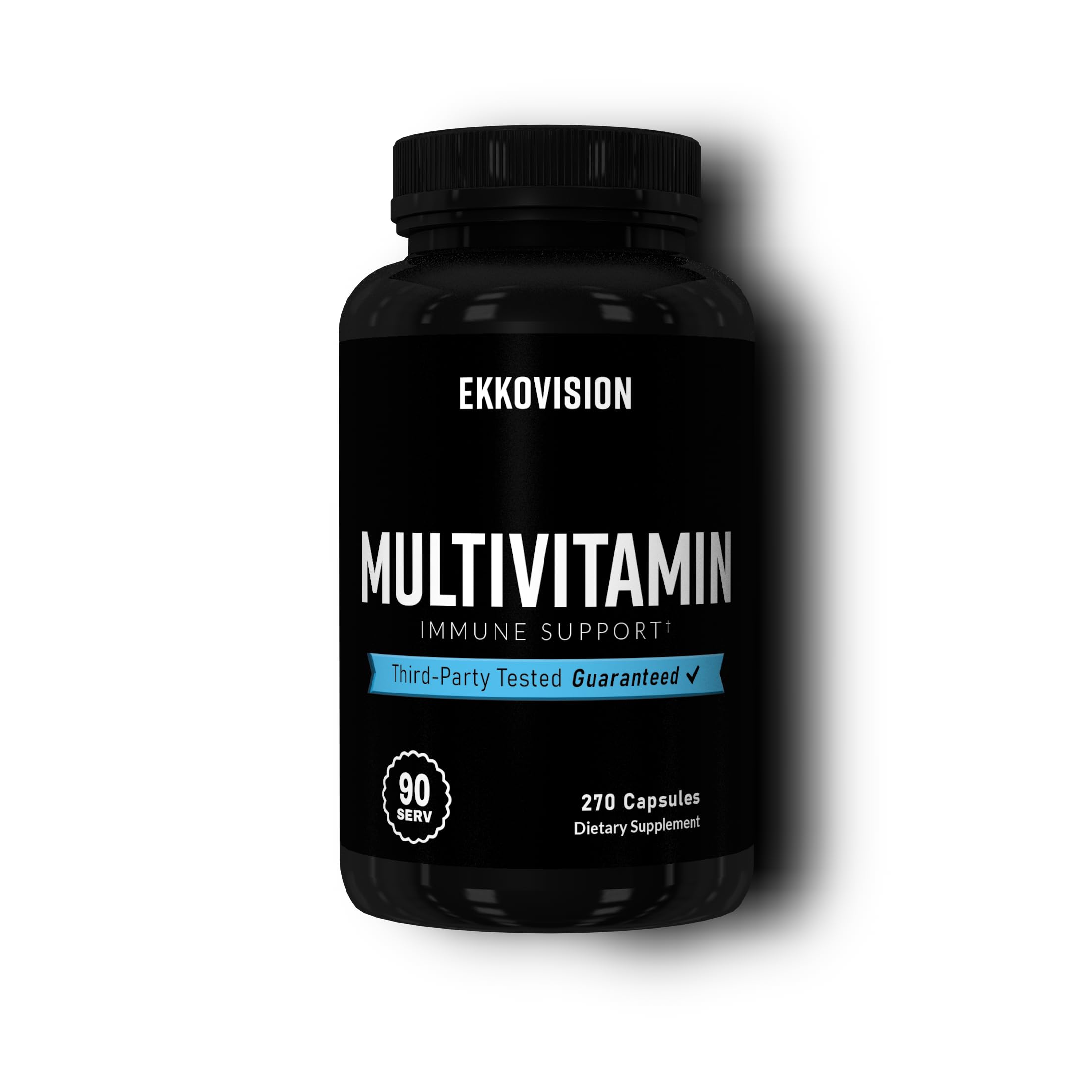 EkkovisionMultivitamin, Includes Vitamin, B, C, E, D3 & K2, Zinc, Selenium, Biotin & Folic Acid, Iron Free Formula, Plant Based Multi Vitamin for Men & Women, 90 Servings, 270 Veggie Capsules