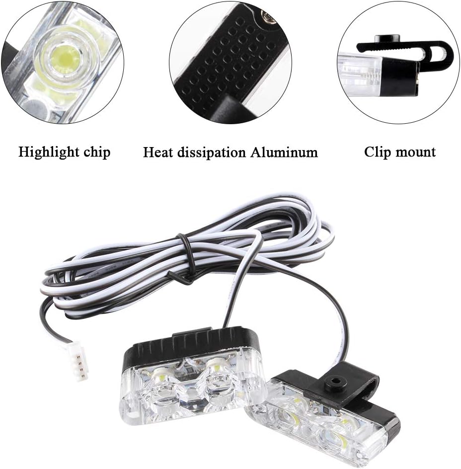 Sidaqi White 16LED Grille Strobe Lights Dash Deck Visor Police Flash Lights Car Truck Ambulance Emergency Warning Strobe Lights With Remote Control Wireless 12V