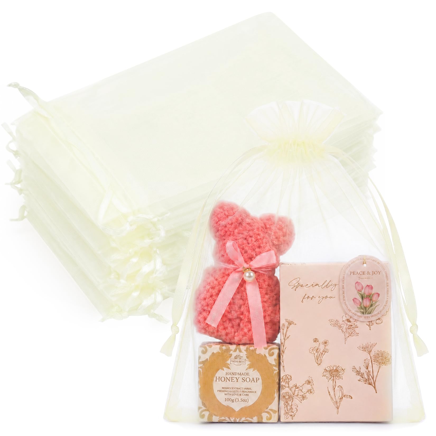 Crweety 50PCS Organza Bags 8x12 Large Ivory Gift Bags Mesh Drawstring