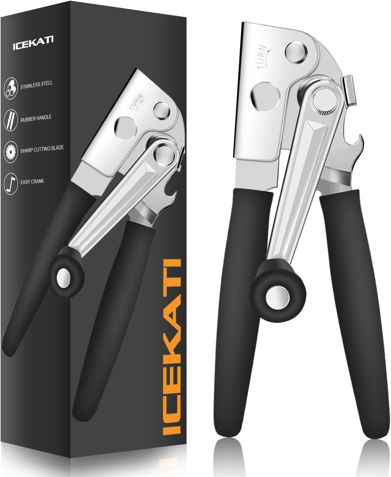 Bizolo Knife Sharpener Manual 3 Stage - Sharpener Tool Advanced - Sharpener for Kitchen - Rod Knife Sharpner Knives Sharpening Tool for Steel Knives, ICEKATI Commercial Can Opener (Black)