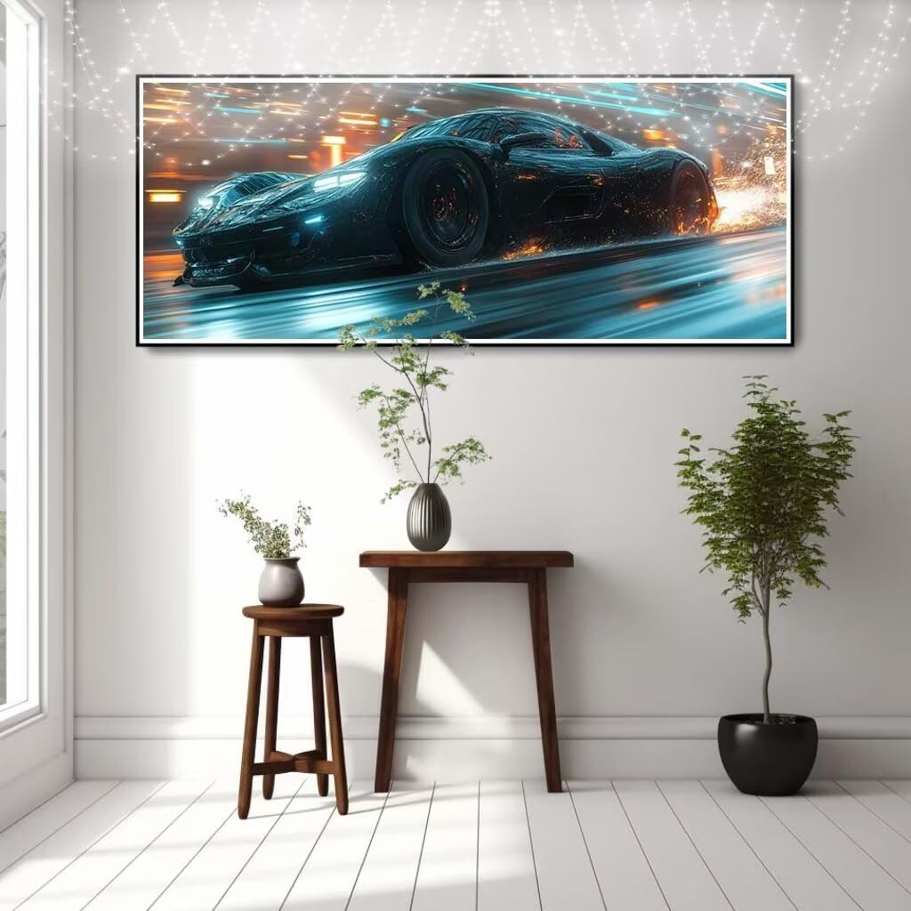Malarstwo diamentowe 5D "zrób to sam" dla dzieci, mały krajobraz, sportowy samochód, obraz diamentowy 60 x 120 cm, tworzenie mozaiki według liczb, zestaw do malowania krzyżykowego, dla dorosłych