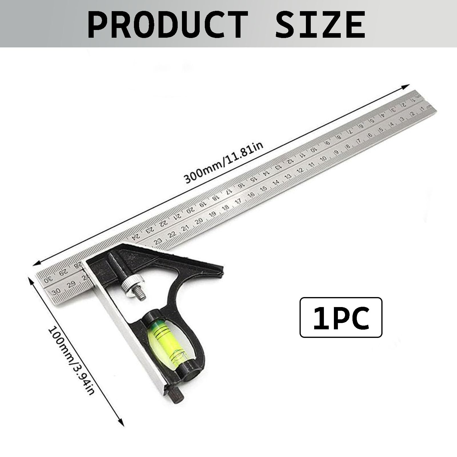 1 Pcs Square Tool, Square and Combination Square Tool Set, Stainless Steel Angle Ruler, 45/90 Degree Ruler with Bubble, Level for Accurate and Adjustable Woodworking Measurement - Image 2