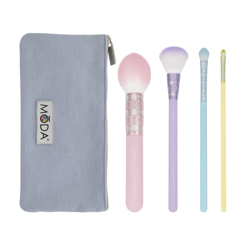 MODA Royal & Langnickel Kit complet de 5 pinceaux de maquillage pour le visage avec pochette, pour blush, surligneur, ombre à paupières et pinceaux à lèvres Multicolore