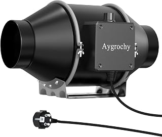 Aygrochy 100mm Regelbar Rohrventilator 363 m³/h, Drehstrom EC motor Rauchabzug Abluftventilator, Inline rohrlüfter für Belüftung und Abluftgebläse.