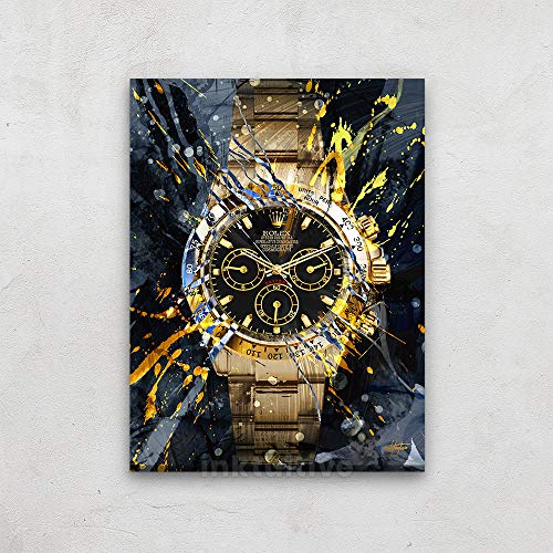 Inktuitive 'Perpetual Time' インスピレーション キャンバス ウォールアート 16x12インチ ロレックス 腕時計 キャンバスプリント ウォールアート 簡単に掛けられる カナダの木材フレームウォールアート リビングルーム用 [5]