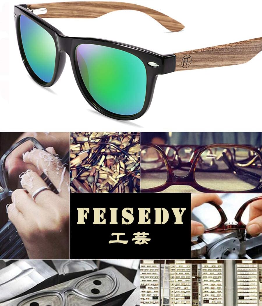 FEISEDY Polarized Wood Sunglasses Women Men HD UV400 Driving Fishing Golf Sunglasses B2448 Zebrawood-green 55 Millimeters