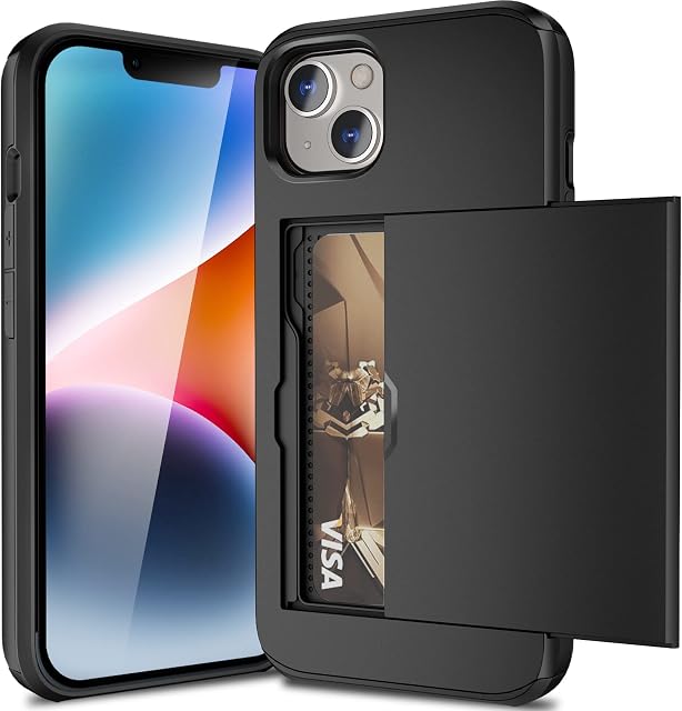 ACOCOBUY Compatible with iPhone 14 Case Shockproof Wallet Case for iPhone 14 Case with Card Holder Protective Dual Layer Armor Phone Case Rubber Bumper Cover for iPhone 14 Card Holder Slot Case Black