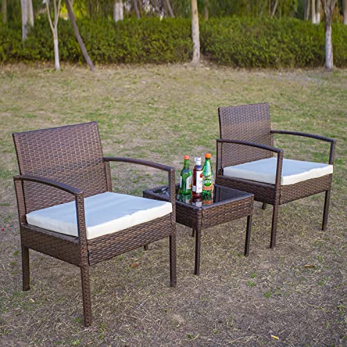 Gartenmöbel-Set aus Rattan für 4 Personen, Rattan-Sitzgruppe mit Tisch und Stühlen aus Rattan, Doppelsofa und 2 Sesseln, Tisch aus gehärtetem Glas, ideal für Essen im Freien – Bild 5