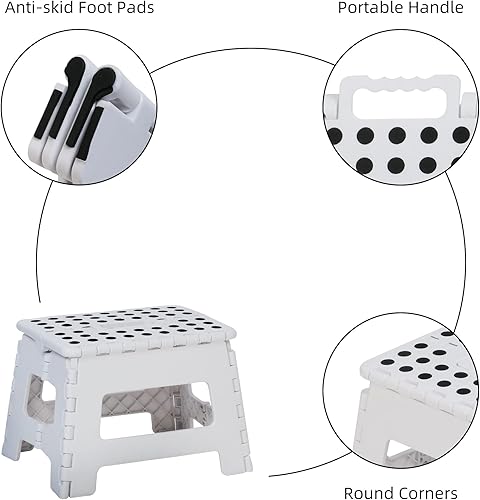 Miniatura 3 de TRY & DO Taburete plegable de 2 piezas de superficie antideslizante de 9 pulgadas con mango portátil para niños, adultos, baño, cocina, dormitorio,