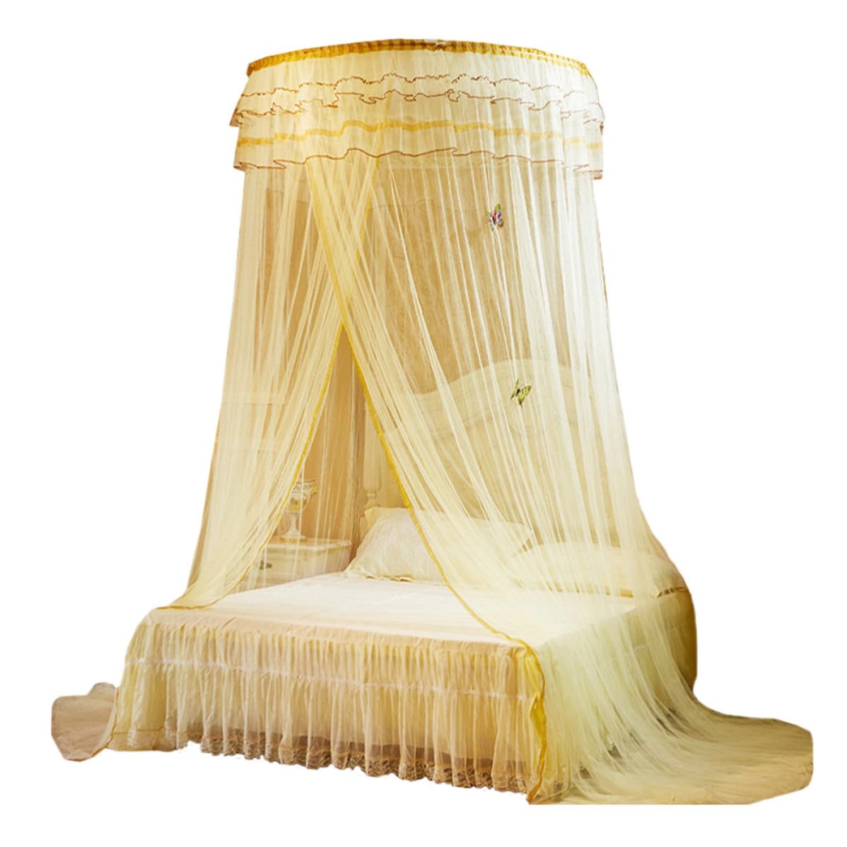 TEHAUX Zanzariera da Letto a Cupola in Pizzo Beige 1 Pezzo