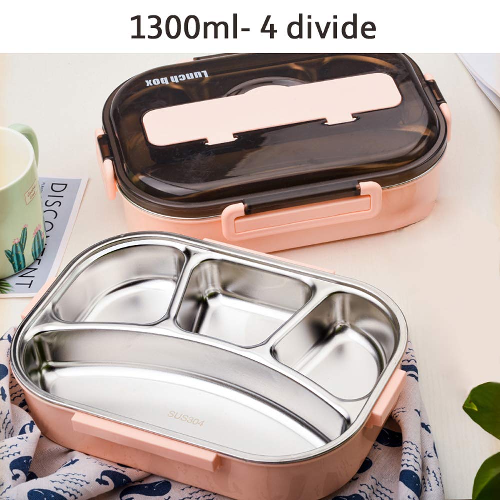 amropi Scatole Bento Lunch Box Acciaio Inossidabile Contenitori 2/3/4/5 Scomparto Dispensa con Bastoncini e Cucchiaio (Rosa, 4 Scomparto)