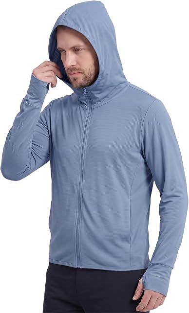 UPF 50+ Sun Protection Athletic Hoodie Léger Zip complet UV Veste à manches longues Summer Outdoor Fishing pour homme