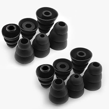 EKIND Triple Flange Replacement Ear Tips, S/M/L Size Triple 3 Flange Noise Isolate Silicone Cushion Ear Bud Tips Inner Hole 4mm, Fit for Most in Ear Earphone Black, 6 Pairs