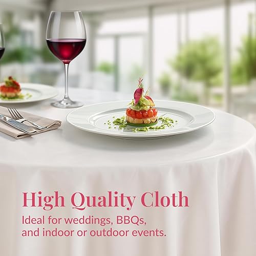 Vista 4 de Prestee Manteles redondos de plástico de 84 pulgadas, paquete de 24 manteles desechables de color blanco para fiestas, manteles redondos