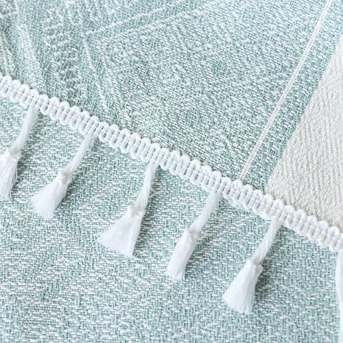 Nappe polyester imperméable beige et vert pour table de repas 140x200