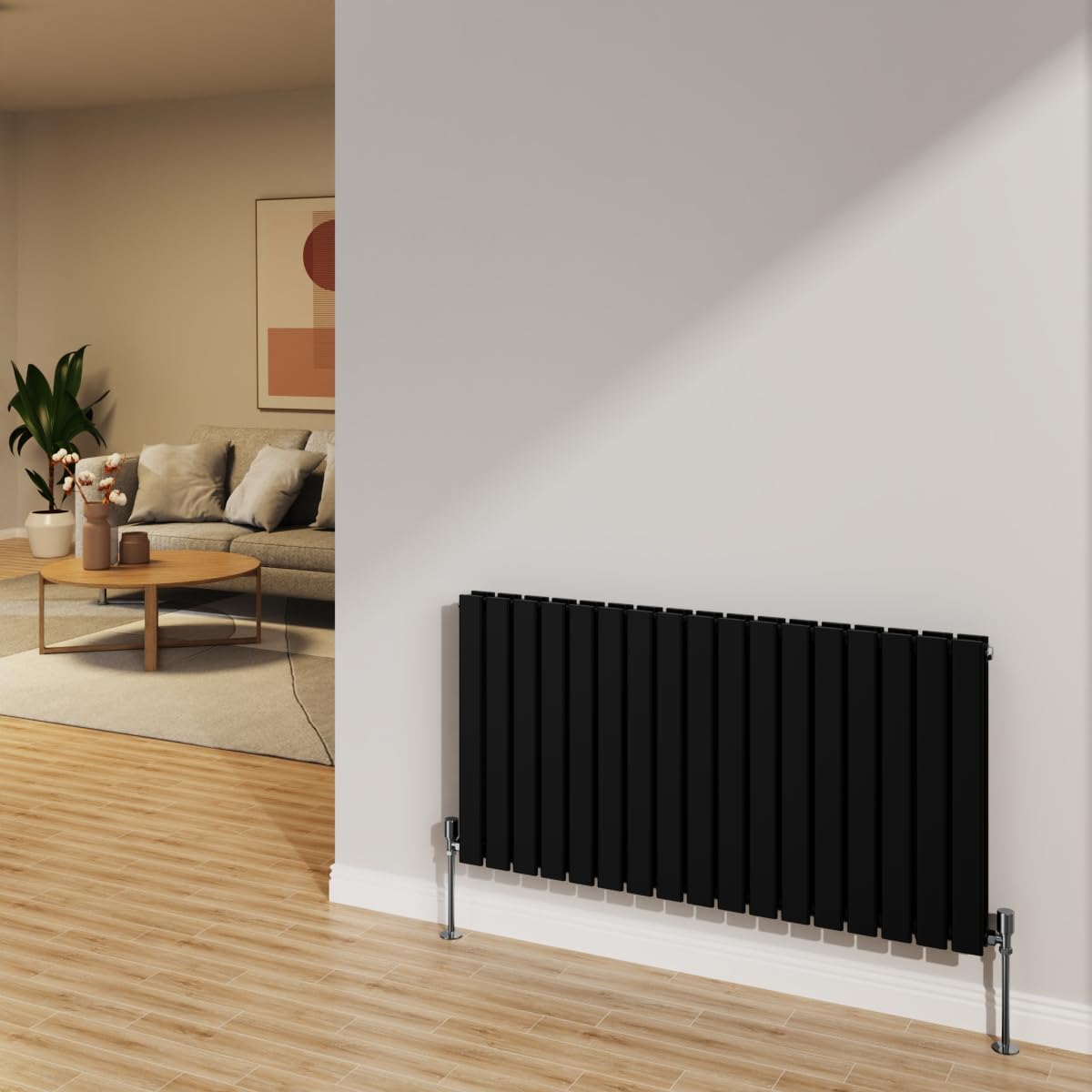 NRG 600x1156mm Black Radiator Horizontal Flat Panel Bathroom Designer Double Rad Central Heating