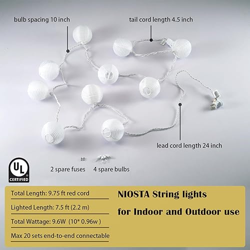 Miniatura 3 de Guirnalda de luces de linterna, luces decorativas enchufables y conectables, para decoración de ambiente interior y exterior, linterna de papel