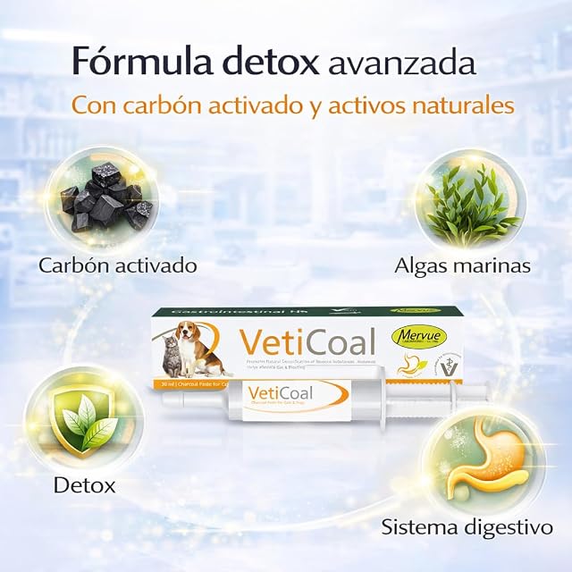 Foto 4 de 8 de Mervue VetiCoal Paste 30 ml, Pasta de Carbón Activado para Perros y Gatos, Apoyo Digestivo para Gases