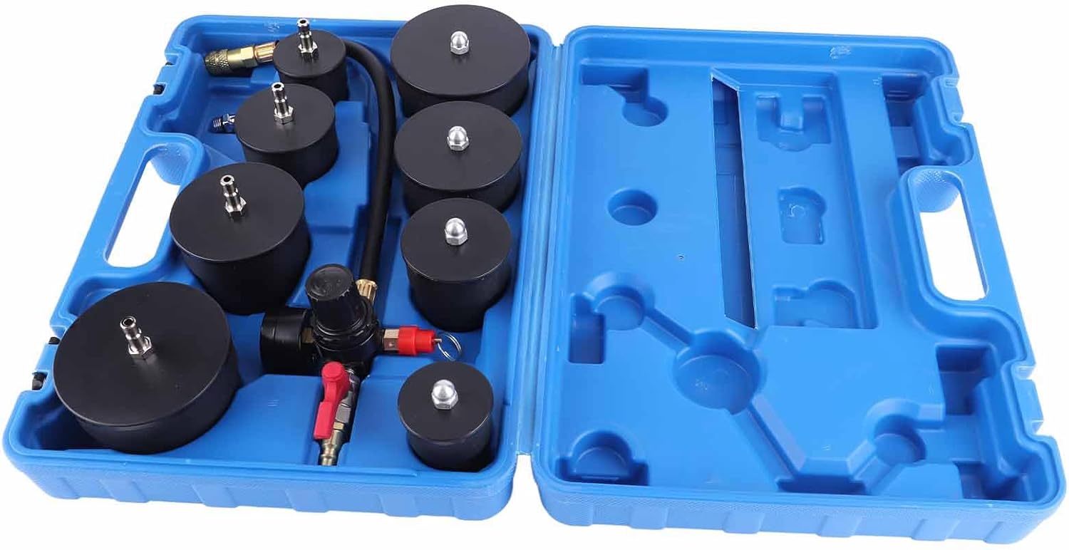 9 Pcs Turbo System Leakage Tester, Turbocharger Boost Leak Test Kit with 0-6 Bar Pressure Gauge, Stepped Adapters for 1.38-3.54in Hoses, for Turbo Air Leak Detection in Cars