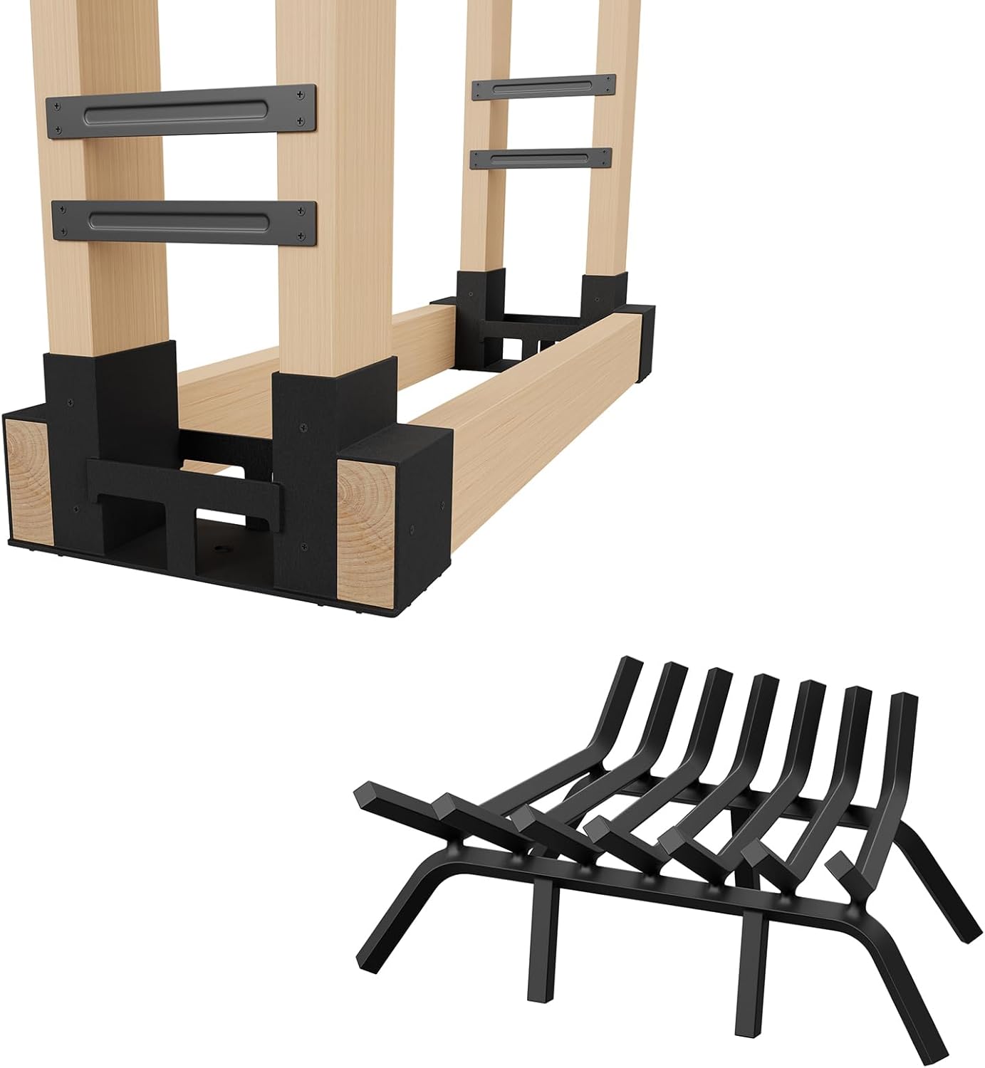 Jusgym Fireplace Grate 21 Inch and 2 Pack Firewood Rack Outdoor Indoor