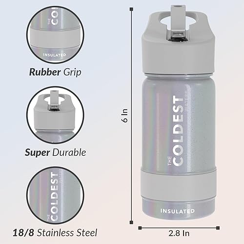 Miniatura 5 de Coldest - Botella de agua deportiva con tapa con popote y asa, a prueba de fugas, de acero inoxidable con aislamiento al vacío de doble pared,