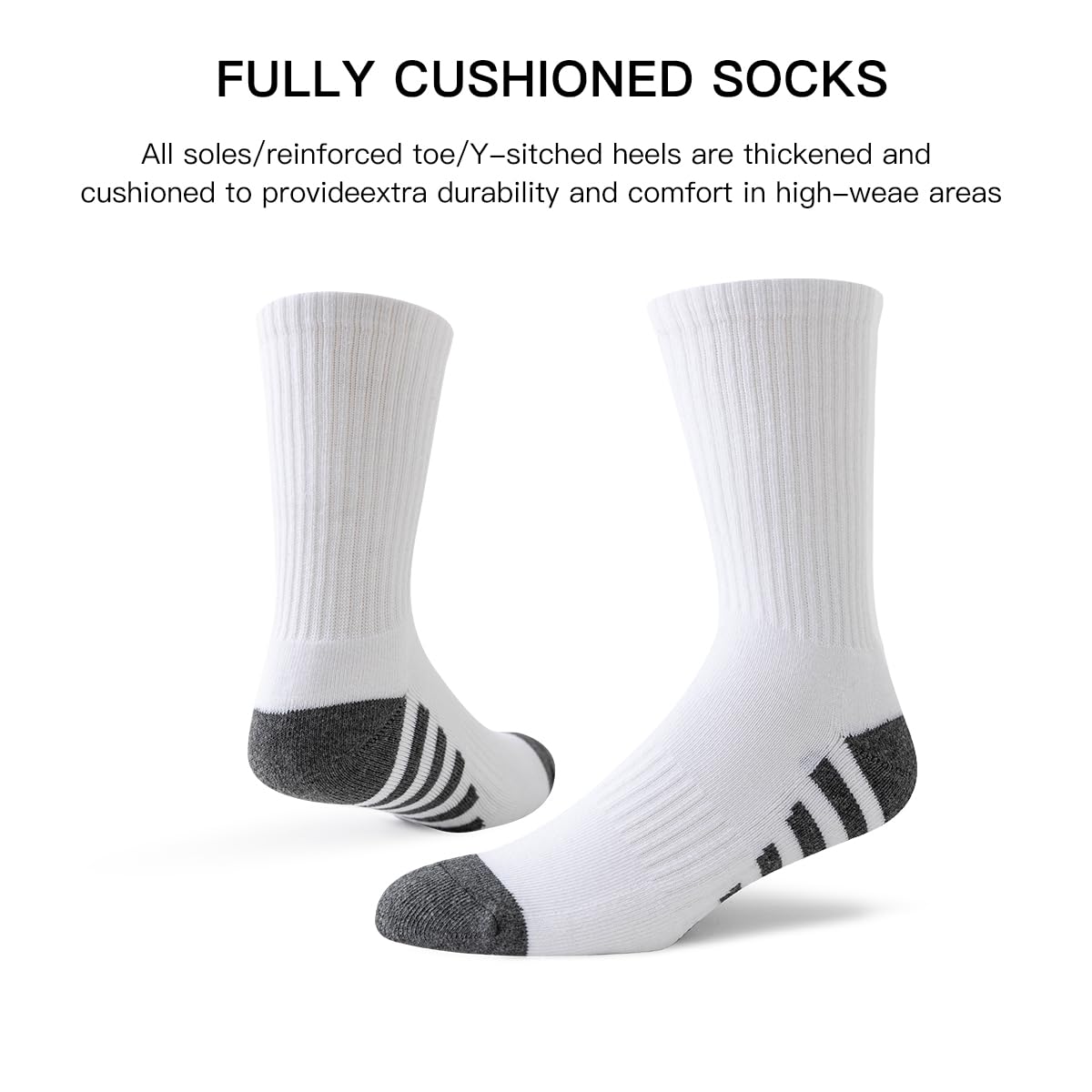 JOYNÉE 8 Pairs Mens Crew Work Cushion Socks Long Athletic Running Socks Workout Breathable Socks