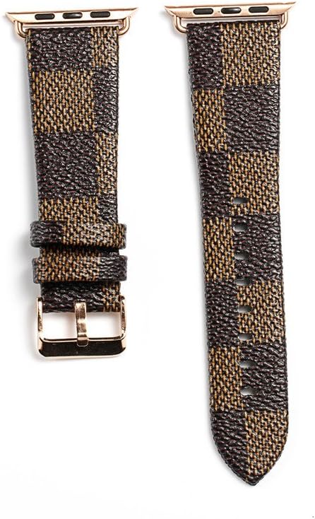 for Apple Watch Band PU Leather Iwatch Strap Replacement Plaid Grain Band iwatch Accessories with Stainless Metal Classic Buckle for Apple Watch Series 3 Series 2 1 (Brown 42mm)