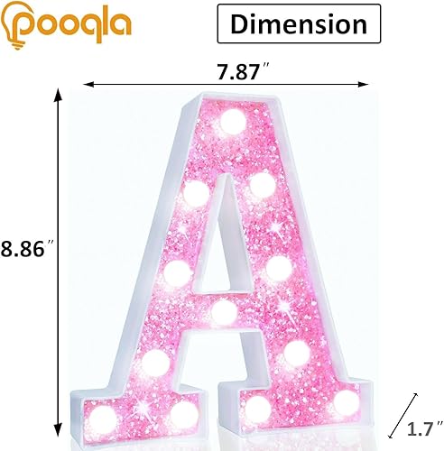 Miniatura 38 de Pooqla - Luz de números con iluminación LED rosa, funciona con pilas, con brillantina, para decoración de fiestas de cumpleaños y hogar Blanco cálido