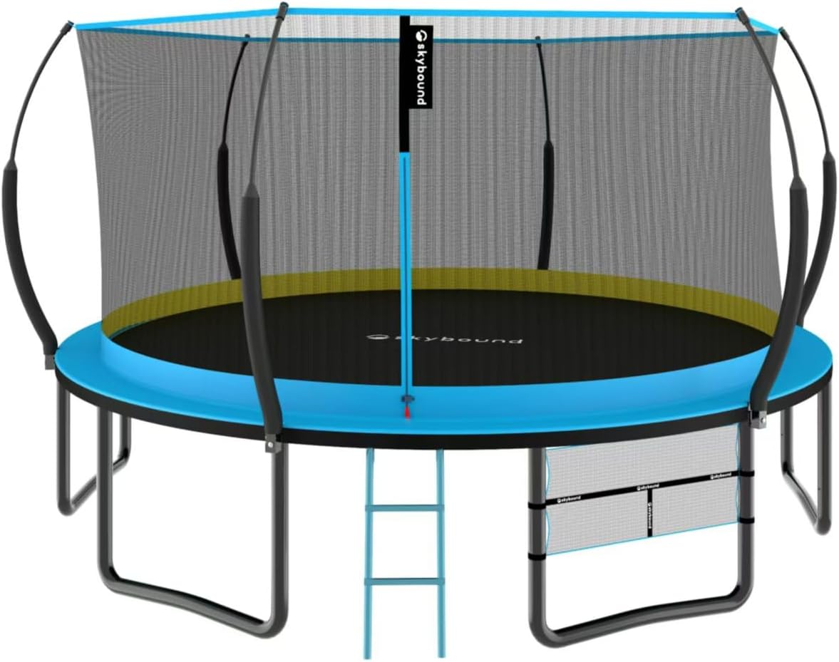SkyBound Trampoline - 10ft 12ft 14ft Large Outdoor Backyard ASTM Approved Heavy Duty Trampolines for Kids & Adults - Patented Fiberglass Curved-Pole Outside Recreational Trampoline