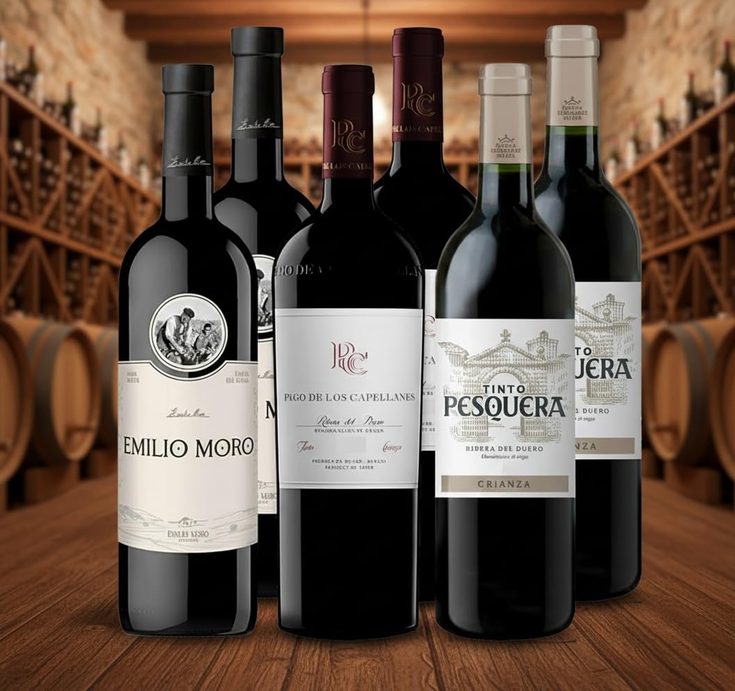 Pack de 6 Vinos Ribera del Duero - Envio 24h - Vinos Regalo - x2 Emilio Moro, x2 Capellanes Crianza, x2 Pesquera Crianza - 6 x Botella 75 cl - Mejor Seleccion ENOVINOS THE WINE BRAND