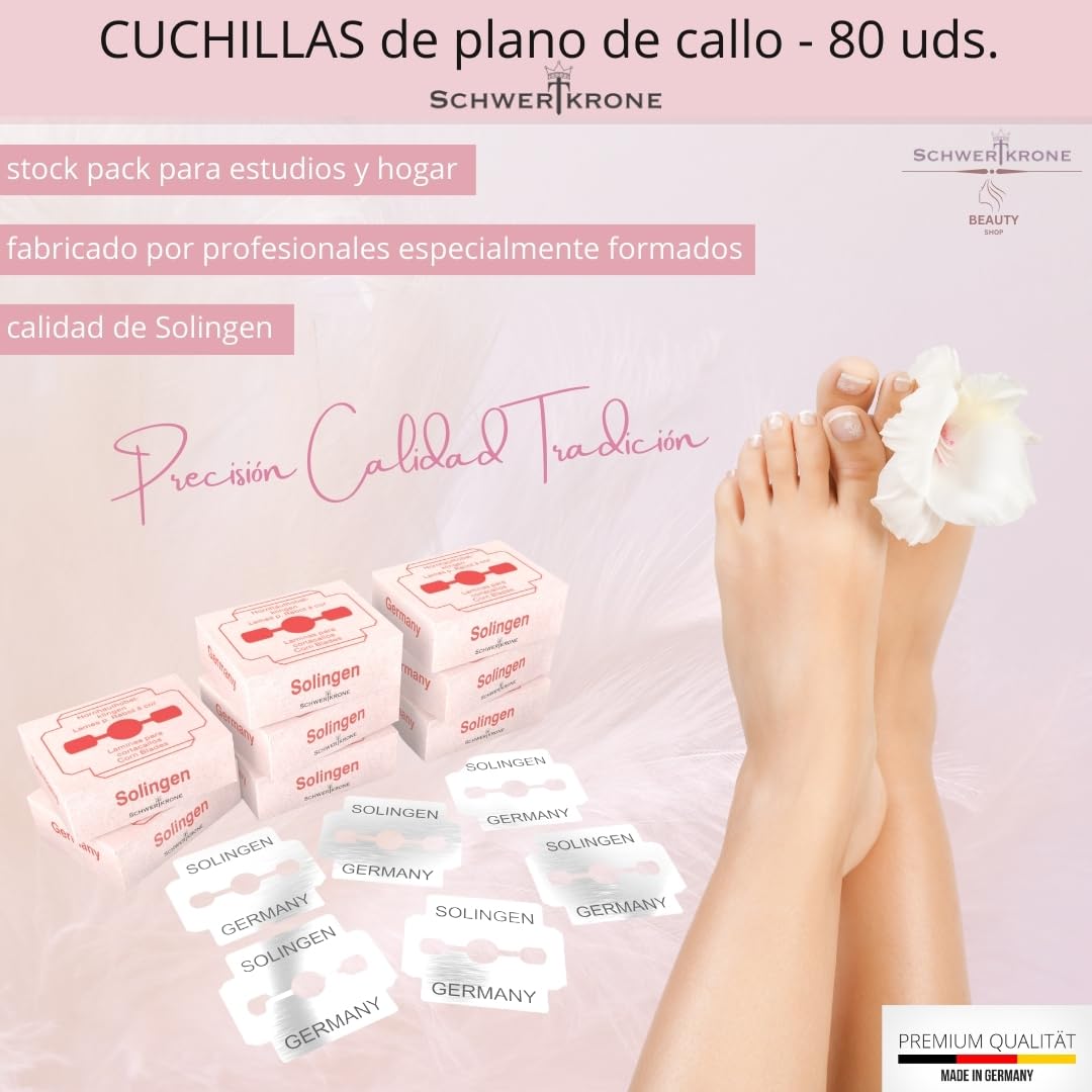 Schwertkrone Cuchillas de cepillo para callos 80 piezas hojas profesionales para callos, hojas para cortacallos, rascador de pies, cuchillas de acero inoxidable pedicura