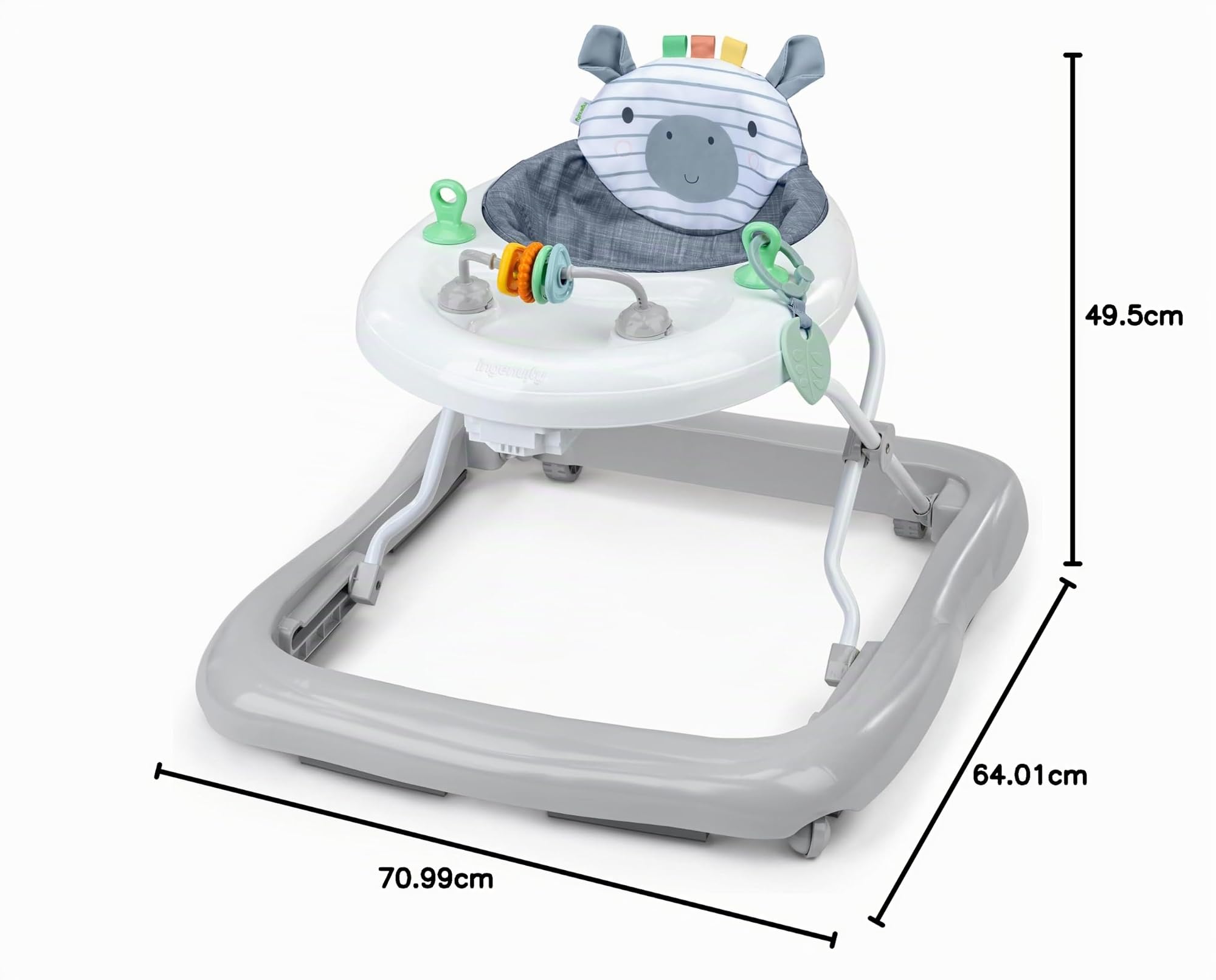 Ingenuity, Girello Multiattività Smooth Strides, Chambray, con Barra Regolabile in 3 Posizioni, Giocattoli Inclusi, Supporta lo Sviluppo, 6-12 Mesi
